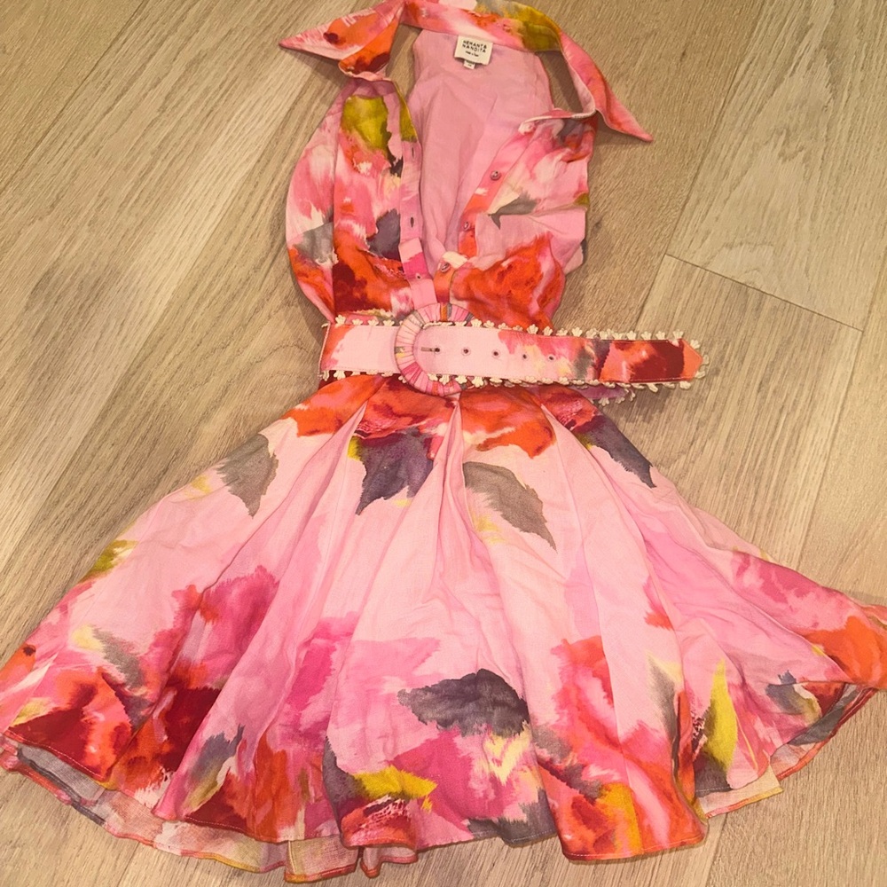 HEMANT & NANDITA Pink Floral Midi Dress